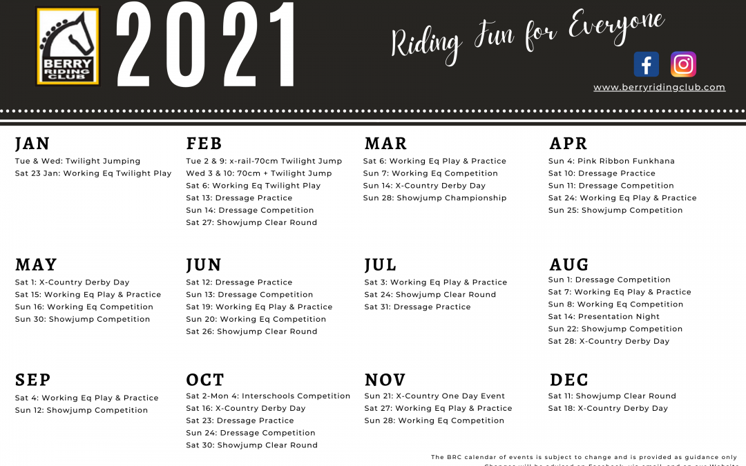 2021 Calendar of Events